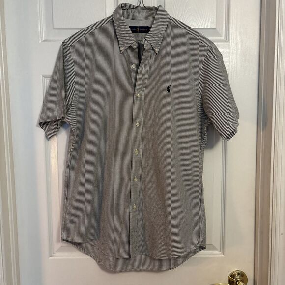 Polo Ralph Lauren Seersucker Blue And White Stripe Button Up Shirt Men’s, Size M - Picture 1 of 9